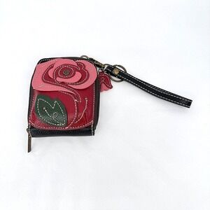 Chala Wallet Rose Zip‎ Around RFID Wristlet Card Holder Floral Red Black Small